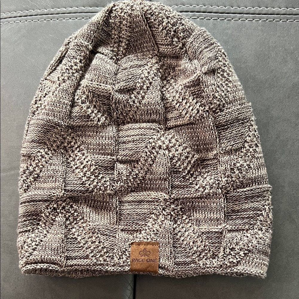 Page One Textured neutral brown tones Knit slouchy Beanie unisex